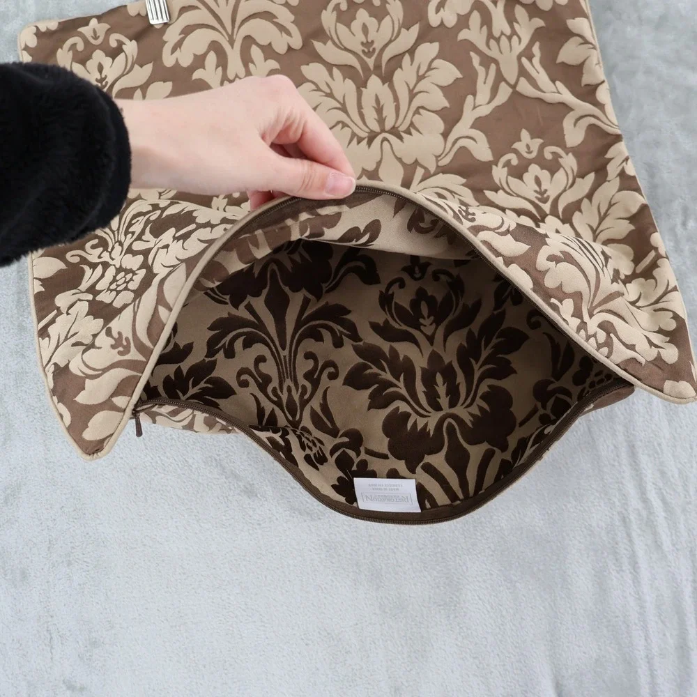 Restoration‎ Hardware Damask Pillow Covers 2 Silk Cotton 18.5x18.5 Damask Brown